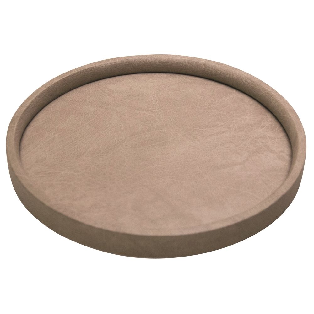 Glamour Line Round Plush Leatherette Tray, Taupe